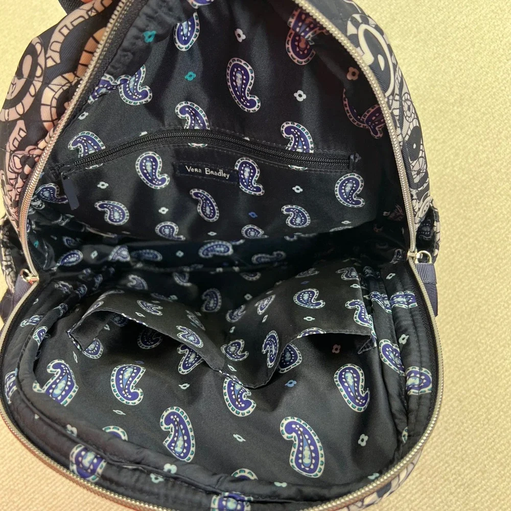 Vera Bradley Iconic Small Backpack Deep Night Paisley Quilted Cotton Navy Travel